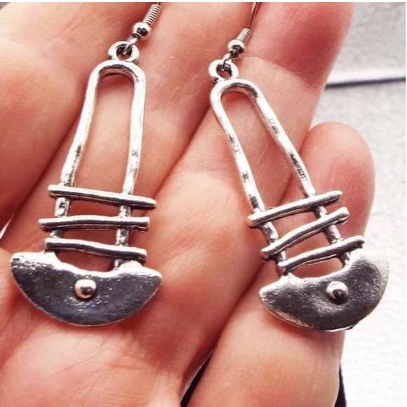 New Native Tribal Handmade Sterling Silver Antique Style Geo Dangle Earrings - Picture 16 of 16